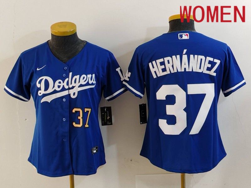 Women Los Angeles Dodgers 37 Hernandez Blue Nike Game 2024 MLB Jersey style 726